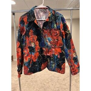 CHICO’S JACKET RED FLOWER VIBRANT SHIRT ASIAN WOMEN'S CHICO’S SIZE 2 (L)